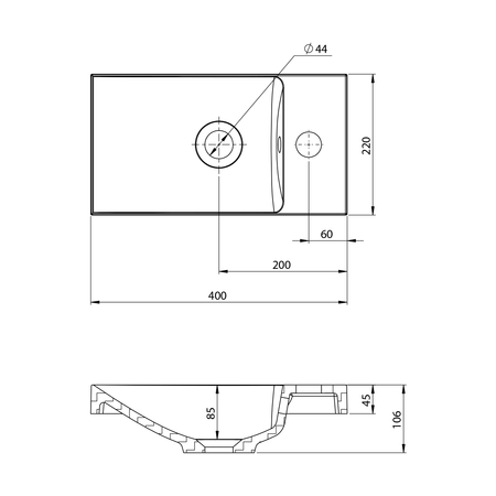 AGOS umywalka betonowa, 40x22cm, lewa/prawa, żółty półpołysk
