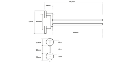 X-STEEL obrotowy wieszak na ręczniki podwójny 370mm, stal nierdzewna mat