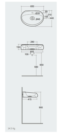 Cloud Umywalka podwieszana & nablatowa 65x44 cm z otworem na baterię CZARNY MAT