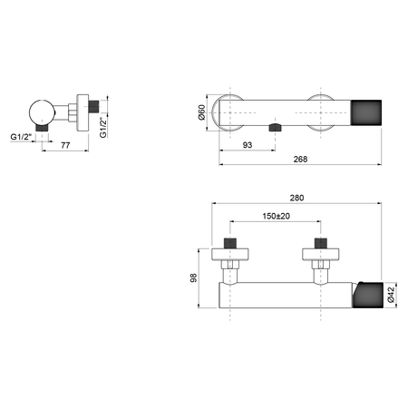 ULTRATAP bateria prysznicowa ścienna, czarny mat