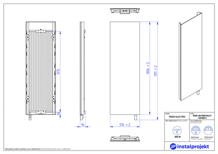 Instal Projekt Indivi Electro Grzejnik elektryczny  60x180 cm biały/white mat lustro srebrne INDE-60/180E34L01+GH-09C1