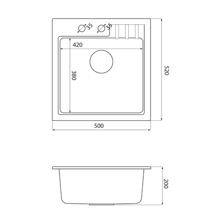 Zlewozmywak granitowy jednokomorowy, 50x52cm, czarny