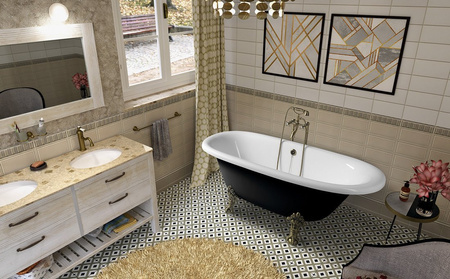 REGATA wanna wolnostojąca 175x85x61cm, nogi brąz, czarno/biała