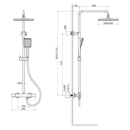 Zestaw prysznicowy z baterią termostatyczną, chrom