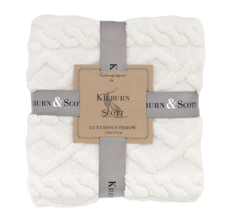 Teksturowany pled z dzianiny w kolorze kremowym 130 x 170 cm