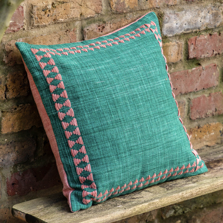 Kai Embroidered Border Cushion Green 450x450mm