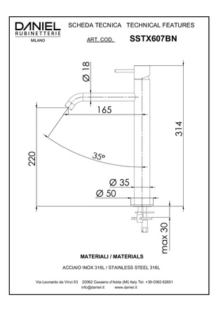 Bateria umywalkowa wysoka korek click clack-Daniel Rubinetterie/TK Steel