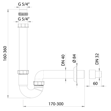 Syfon umywalkowy U 5/4", DN40, biały