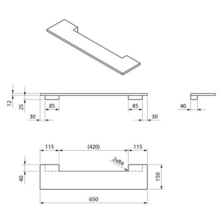 ABELINE Półka Rockstone 650x12x150mm, biały mat