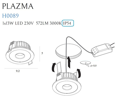 MAXLIGHT H0089 OPRAWA WPUSTOWA PLAZMA BIAŁA IP54