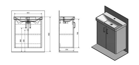 THEIA szafka umywalkowa 66,3x70x35cm, 2 drzwiczki, dąb Alabama