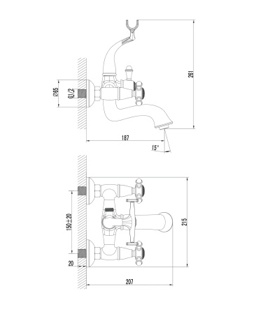 RETRO bateria wannowa z zestawem prysznicowym, brąz antyczny szczotkowany