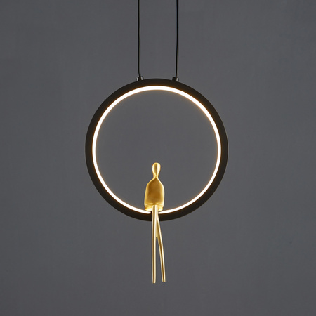 Lampa wisząca AMICI 27 cm - LED, mosiądz czarny ring z dekoracyjną złotą figurką