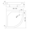 Brodzik prysznicowy ARTUS 90x90x21 półokrągły R55, fi. 52, podstawa stelaż, gł 11cm