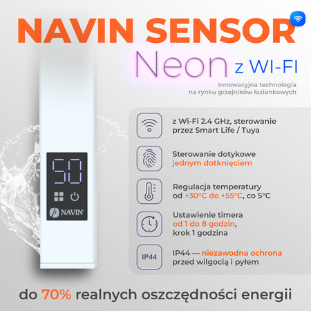 Elektryczny grzejnik łazienkowy Navin Largo 1100x500 Sensor prawy, biały aksamit, WiFi