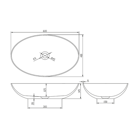 BANERA OVAL umywalka kompozytowa nablatowa, 60x40cm, biały