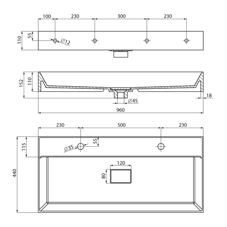 GODIVA umywalka kompozytowa podwójna, 96x44cm, biały