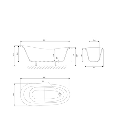 ATENA COMFORT wanna wolnostojąca Marble+, 168 x 76 cm