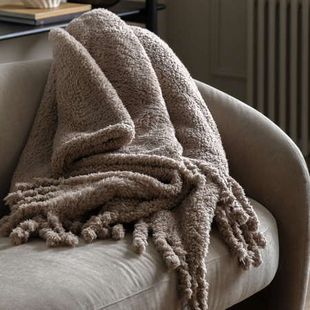 Fringed Teddy Throw Taupe 1300x1700mm