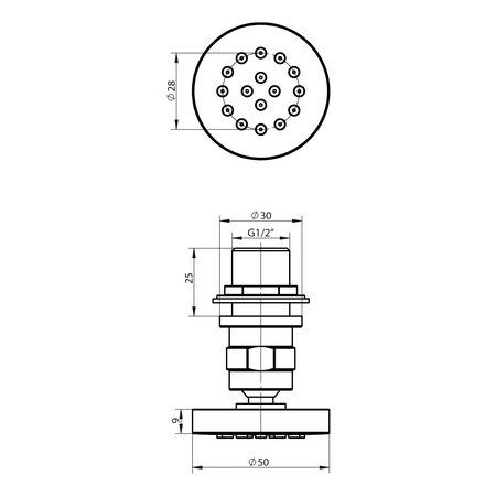 Prysznic ścienny z przegubem obrotowym, okrągły, chrom
