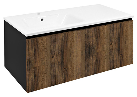 LOREA szafka z umywalką 101x46x51,5cm (70+30cm), lewa, dąb collingwood/czarny mat