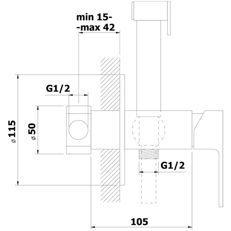 SIEGER bateria bidetowa podtynkowa z prysznicem Stop, okrągła, chrom