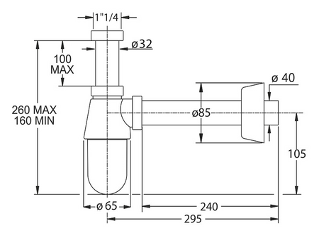 THERMOTRAP syfon umywalkowy 5/4" odpływ 40mm, ABS/chrom