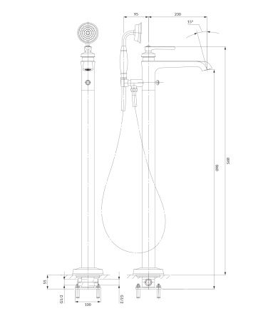 ARMANCE bateria wannowa wolnostojąca, mosiądz szczotkowany