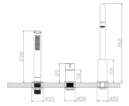 Bateria wannowa 3-otworowa, czarna