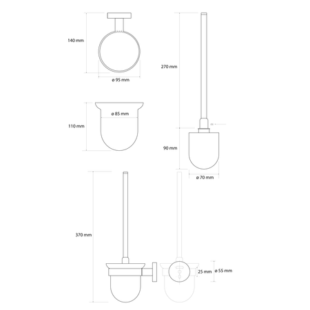 X-ROUND GOLD wisząca szczotka do WC, szkło mleczne, złoto mat