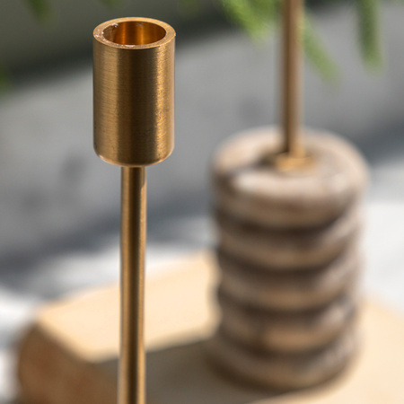 Novi Gold Candle Stick S/2 Beige Marble 66x66x255m