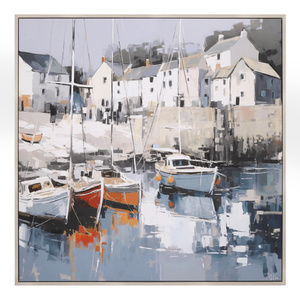 Obraz w ramie „Harbour Haven” – niebieski / szary, 80 × 5 × 80 cm