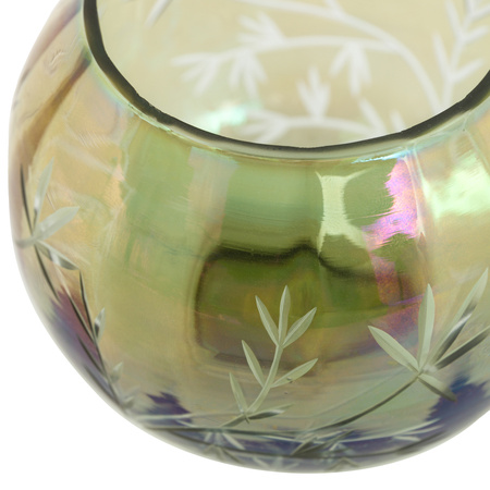 Floral Etched Iridescent Tealight Holder Small