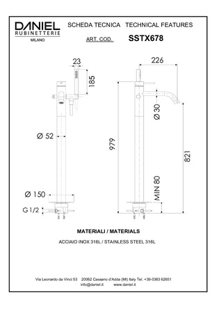 Bateria wannowa wolnostojąca-Daniel Rubinetterie/TK Steel