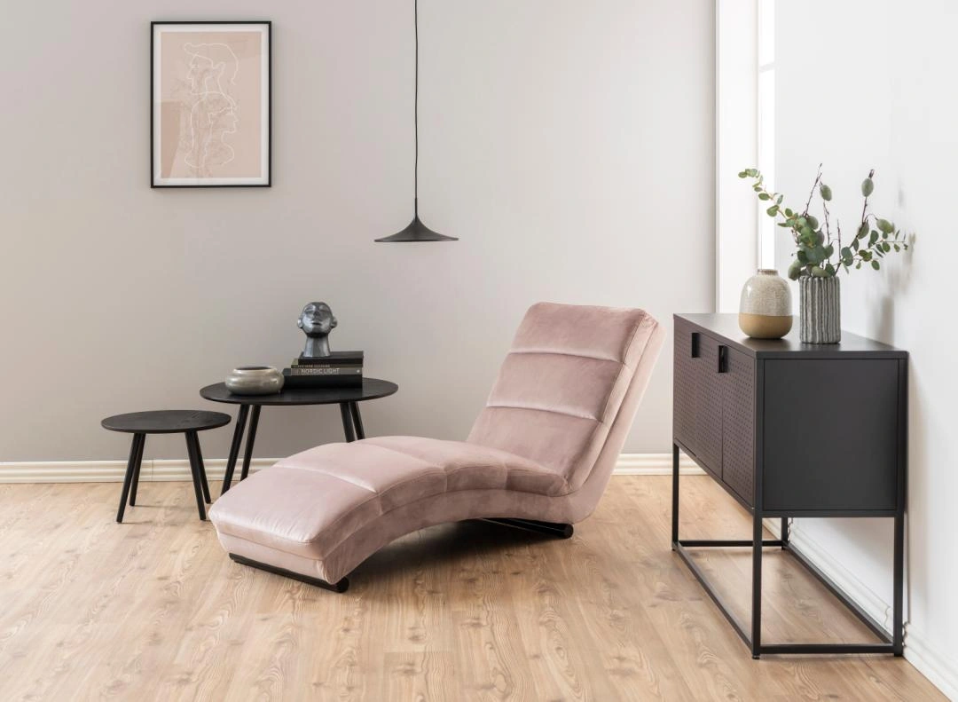 Szezlong Slinky – dusty rose welur, pikowania poziome ACTONA 