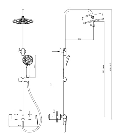 Deszczownica z baterią prysznicową dwufunkcyjną, chrom