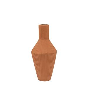 Zahara Ribbed Cast Metal Vase Terracotta H305mm