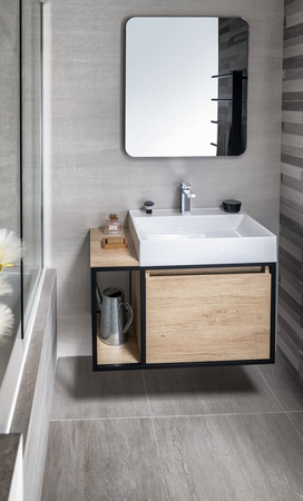 SKARA szafka pod umywalkę 80x49,5x46,5cm, czarny mat/dąb Alabama