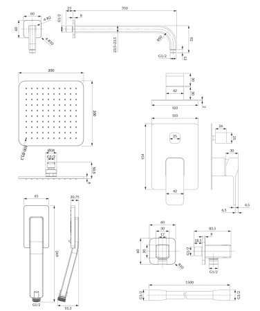 SLIDE system prysznicowy podtynkowy, grafit szczotkowany