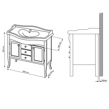 RETRO szafka umywalkowa 89x80x48cm, buk