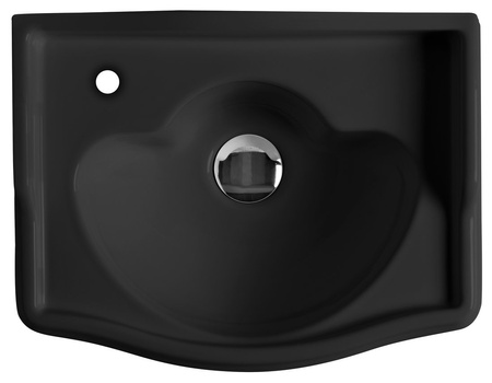 RETRO umywalka ceramiczna 41x30cm, otwór na baterię z lewej strony, bez przelewu, czarny mat
