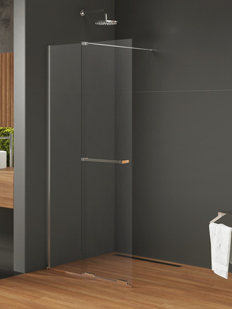 Kabina prysznicowa SMART 1D walk-in U 90x200 szkło czyste 8mm Active Shield 2.0 - WSPORNIK SKOŚNY - WIESZAK
