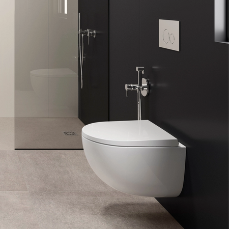 Zestaw DES Miska WC podwieszana z deską W/O i Umywalką Nablatową VARIANT owalną 50x36 cm biały połysk