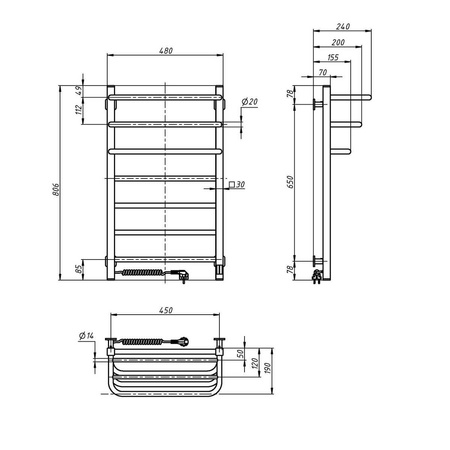 Elektryczny grzejnik łazienkowy NAVIN FORTIS 480x800 Sensor • lewy •  biały