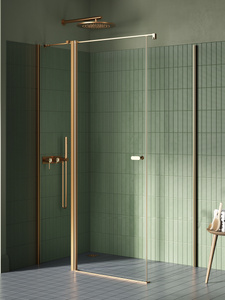 NZ2 Kabina prysznicowa NEW SOLEO COPPER BRUSHED 1D prostokątna U 80x70x195 szkło czyste 6mm Active Shield 2.0- WSPORNIK PROSTY