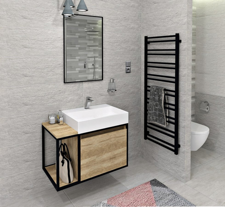 SKARA szafka pod umywalkę 80x49,5x46,5cm, czarny mat/dąb Alabama