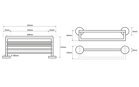 X-ROUND półka na ręczniki z relingiem 600mm, chrom