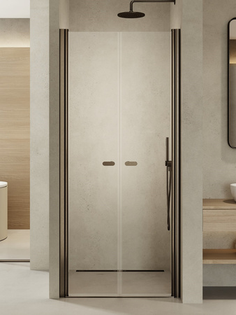 Drzwi wnękowe NEW SOLEO GUNMETAL BRUSHED 2D U 100x195 szkło czyste 6mm Active Shield 2.0 - wahadłowe