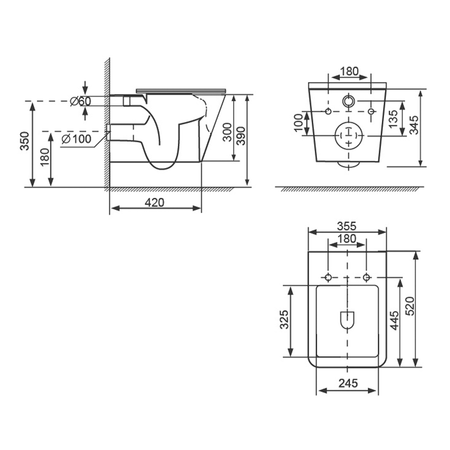 PORTO WC wiszące, Vortex Rimless, 36x52cm, biały