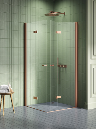 NZ2 Kabina prysznicowa NEW SOLEO COPPER BRUSHED 2D kwadratowa 100x100x195 szkło czyste 6mm Active Shield 2.0 - składane